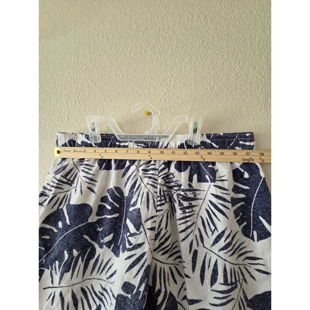 Nautica Linen Shorts Casual Summer Wear Tropical Floral Print Blue White Size L